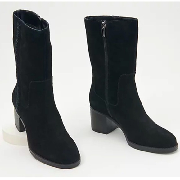 Vince Camuto Zelcinna Water-Repellent Mid-Shaft Black Suede Block Heel Boot sz 9 - Picture 1 of 11